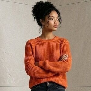 Vtg 90s Lauren Ralph Lauren Green Label Orange Open‎ Knit Sweater XL Cotton Boho